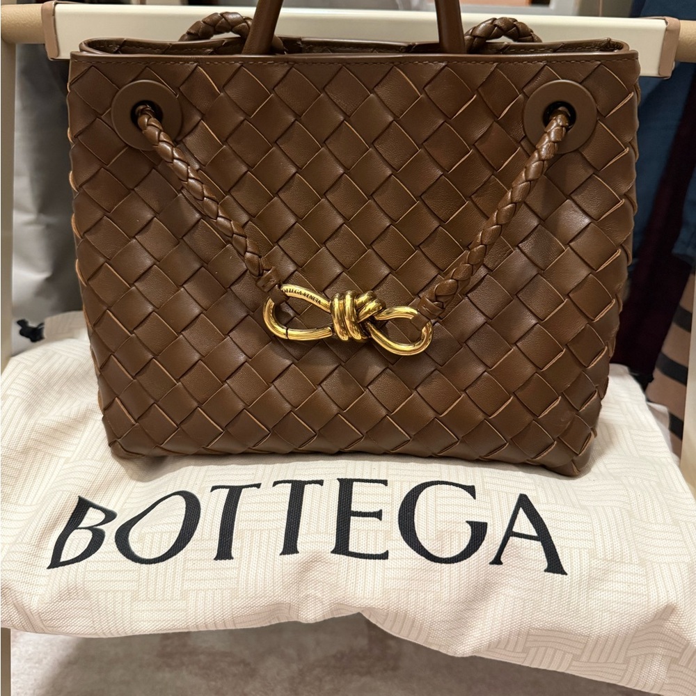 Bottega Veneta Brown Intrecciato Nappa Tote with Gold Knot Accent